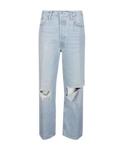 Re/done Ripped-detail Straight-leg Jeans In Blue