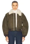Re/done Khaki Shrunken Bomber Jacket In Dark Military