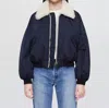 Re/done Shrunken Bomber Navy In Blue