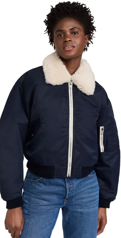 Re/done Shrunken Bomber Navy In Blue