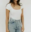 Re/done Square Neck Bodysuit In White In White