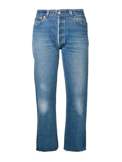 Re/done Stove Pipe Denim Cropped Jeans In Blue