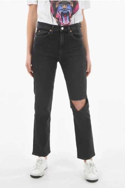 Re/done Straight-leg Jeans With Cut-out Detailing At Knee In Black