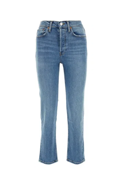 Re/done Waist Belt Loops Cropped Denim Jeans In Blue
