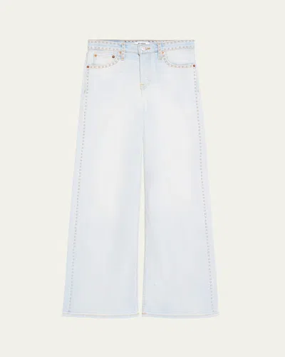 Re/done Studded Wide-leg Jeans In Acqua Stud