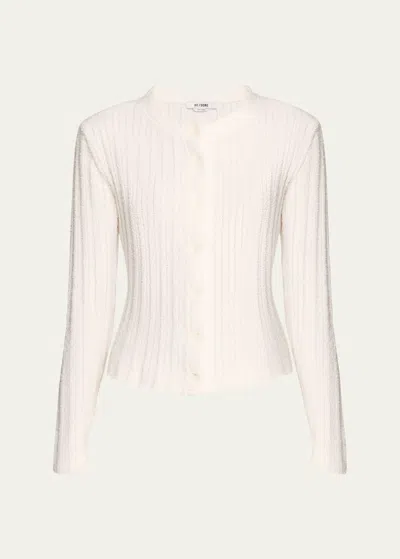 Re/done Terry Ribbed Cardigan In White