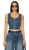 Re/done Cropped Paneled Denim Vest In Whiskey Indigo