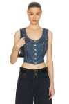 Re/done Cropped Paneled Denim Vest In Whiskey Indigo