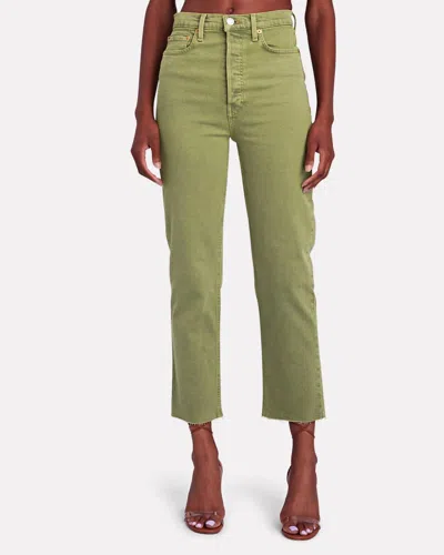 Re/done Ultra High Rise Stove Pipe Raw Hem Jeans In Washed Sage In Green