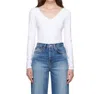 Re/done V Neck Long Sleeve Bodysuit In White In White