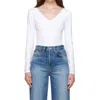 Re/done V Neck Long Sleeve Bodysuit In White In White