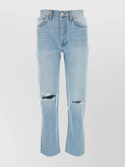 Re/done Waist Belt Loops Distressed Cotton Denim Trousers In Pastel