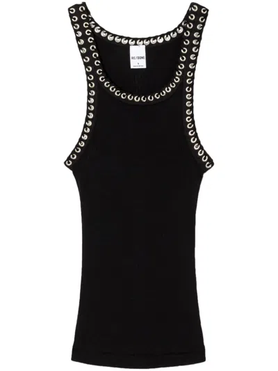 Re/done Whipstitch Ribbed Tank Top In Black