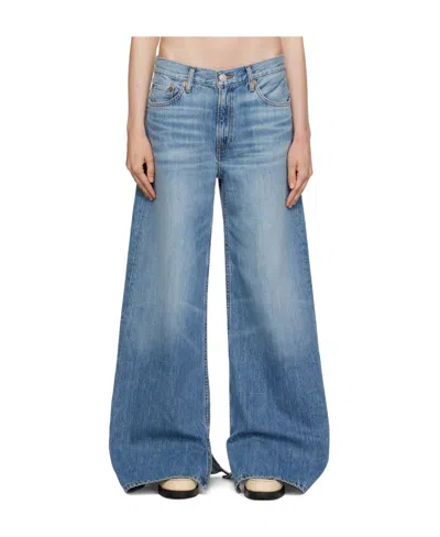 Re/done Whiskering-effect Low-rise Wide-leg Jeans In Blue