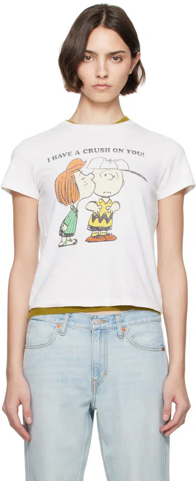 Re/done White Classic 'peanuts Crush' T-shirt In Vintage White