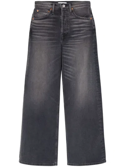 Re/done Wide-leg Cropped Jeans In Black