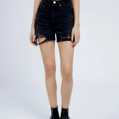 Re/done Women's 50s Cut Off Short In Destroyed Shadow Black