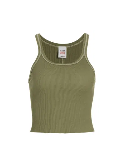 Re/done Women's Cropped Rib-knit Tank In Green
