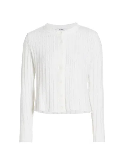 Re/done Women's Terry Rib-knit Crewneck Cardigan In Vintage White