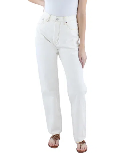 Re/done Womens Contrast Stitching Pockets Straight Leg Jeans In White