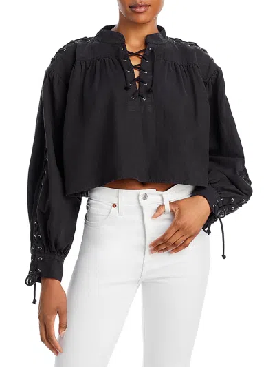 Re/done Womens Cropped Pirate Top Blouse In Black
