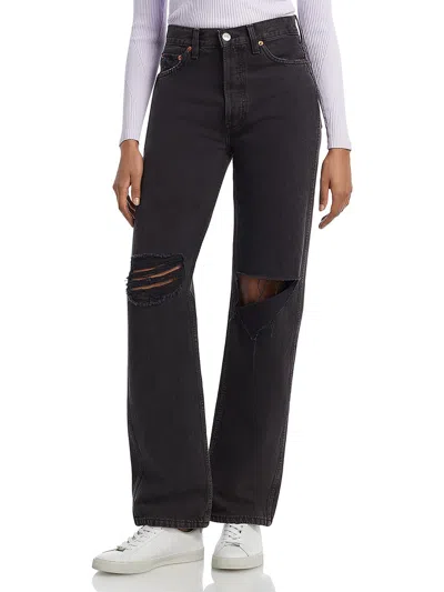 Re/done 90s Distressed High-rise Straight-leg Jeans In Black