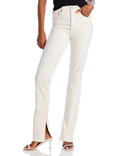 Re/done Womens High Rise Frayed Hem Bootcut Jeans In White