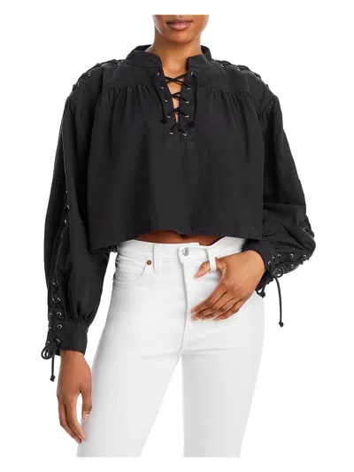 Re/done Womens Lace-up Linen Cropped In Black