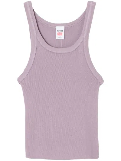 Re/done X Hanes Cropped Ribbed Tank Top In Purple