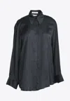 Re Rhee Side Slit Satin Shirt In Gray