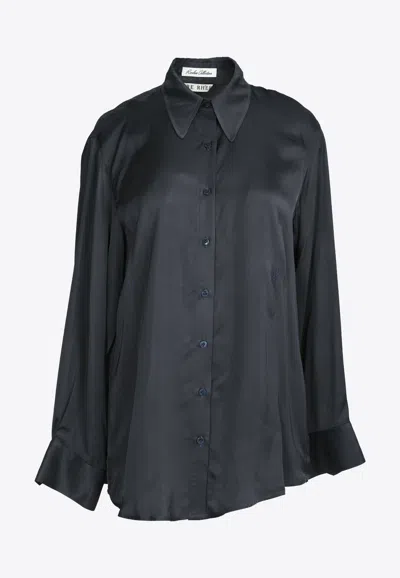 Re Rhee Side Slit Satin Shirt In Gray
