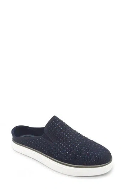 Reaction Kenneth Cole Bonnie Rhinestone Mule Sneaker In Navy Knit