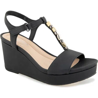 Reaction Kenneth Cole Cabo T-strap Wedge Platform Sandal In Black