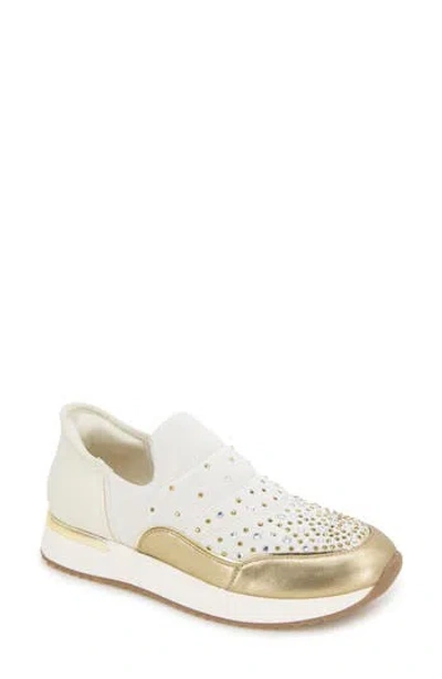 Reaction Kenneth Cole Cameron Rhinestone Sneaker In Porcelain Neoprene