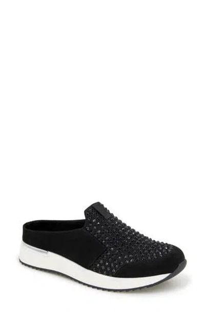 Reaction Kenneth Cole Carol Crystal Mule Sneaker In Black Knit