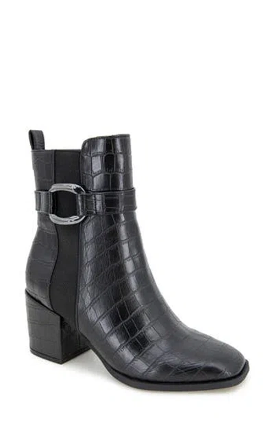 Reaction Kenneth Cole Emerson Block Heel Bootie In Black Croco