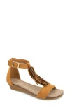 Reaction Kenneth Cole Glytoni Fringe T-strap Sandal In Tan Micro