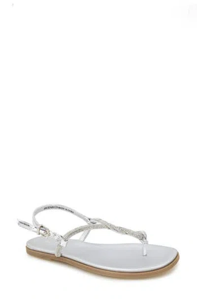 Reaction Kenneth Cole Whitney Crystal Strap Flat Sandal In Silver Metallic