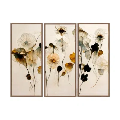 Ready2hangart Beautiful Dry Flowers By Treechild - 3 Piece Picture Frame Print Set On Wood