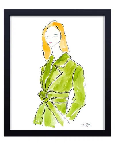 Ready2hangart Girl In Avocado Trench Framed Print Wall Art In Green