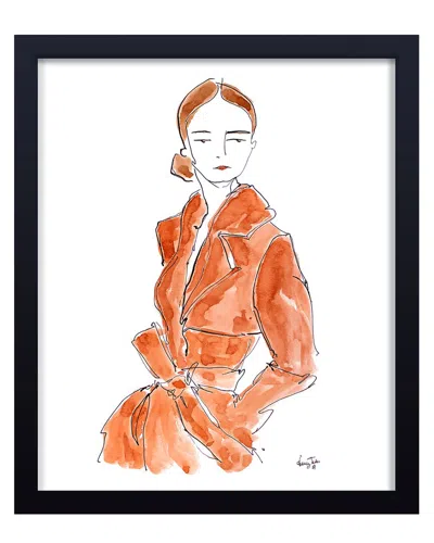 Ready2hangart Girl In Camel Trench Framed Print Wall Art In Brown