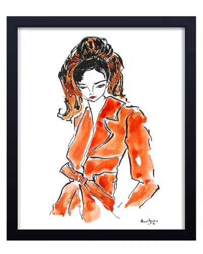 Ready2hangart Girl In Sienna Trench Framed Print Wall Art In Orange