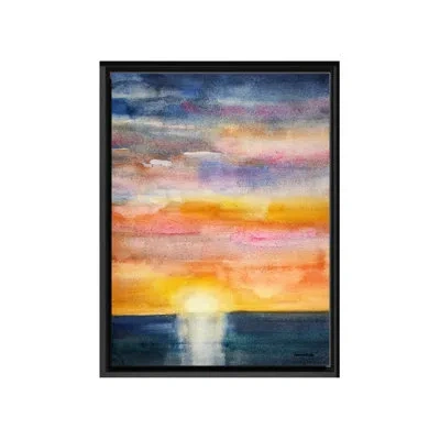 Ready2hangart Glorious Sunset By Norman Wyatt Jr. - Floater Frame Painting In Blue;yellow;orange