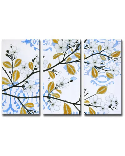 Ready2hangart Ikat Cherry Blossom 3pc Wrapped Canvas Wall Art By Norman Wyatt