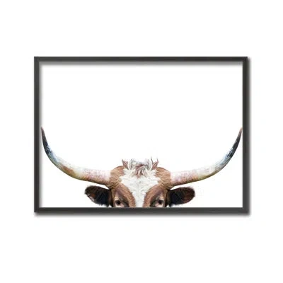 Ready2hangart Peeking Longhorn Cow By Kathrin Pienaar - Picture Frame Print On Wood In Brown;white
