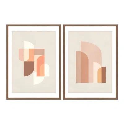Ready2hangart Retro Geometric I By Kathrin Pienaar - 2 Piece Picture Frame Print Set On Wood In Brown;beige;pink;orange
