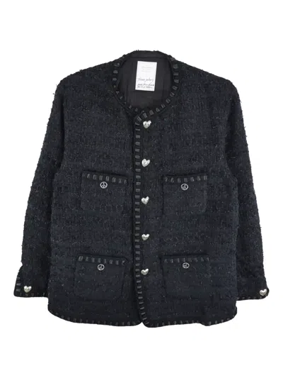 Readymade Heart-button Tweed Jacket In Black