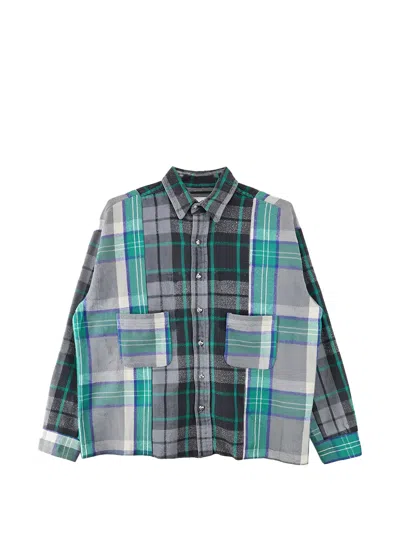 Readymade Patchwork Check-pattern Shirt In Blue