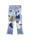 Readymade Patchwork Cotton Jeans In Blue