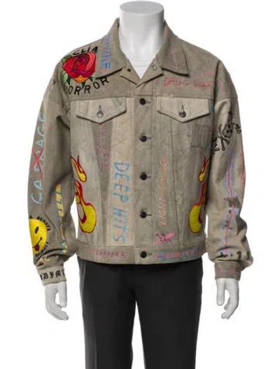 Pre-owned Readymade Printed Denim Graphic Print Denim Jacket In Gray